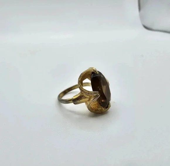 Vintage Retro Art Glass Gold Tone Adjustable Ring